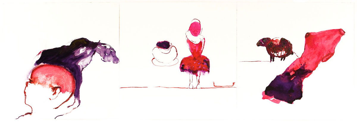 Dieses flüchtige Warmsingen der Finger<br/> Aquarell und Tusche auf Papier, 3 x 40 x 40 cm, 2011