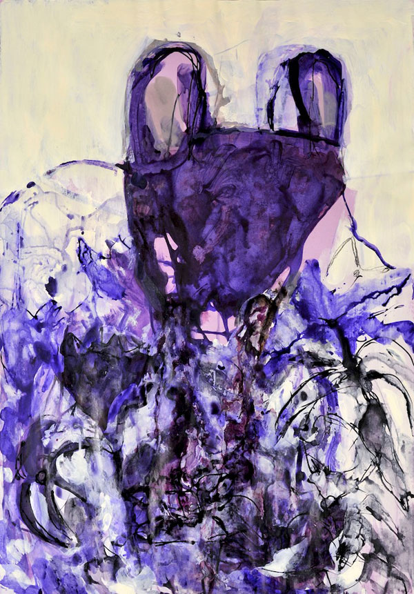 Fleurs Dress (1),  mixed technique on paper tablecloth, 100 x 70 cm, 2013